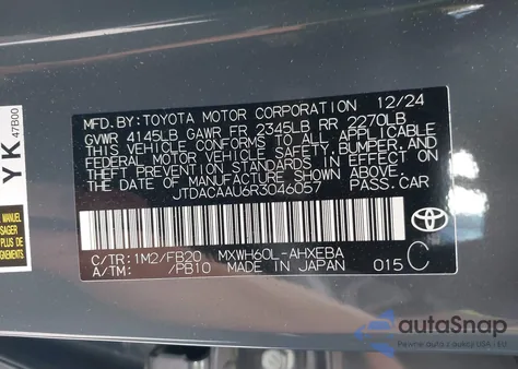 2024 Toyota Prius Le from USA, damaged, VIN JTDACAAU6R3046057